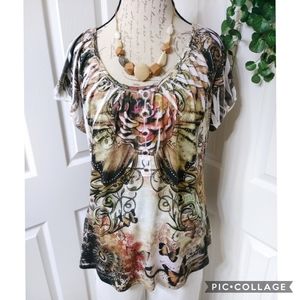 Avenue Butterfly Peasant Top Size 14